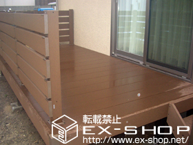 のウッドデッキ リウッドデッキ200 単体+リウッドステップ4型 Lタイプ3段+リウッドデッキフェンス3型 横スリット 施工例