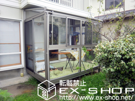 のテラス囲い・サンルーム ほせるんですII F型 床納まり　積雪〜20cm対応＋側面用網戸/高窓用網戸/戸袋逃げ(左)・戸袋パネル(左)/吊り下げ物干し　標準　2本入/物干し取付桟×2セット 施工例