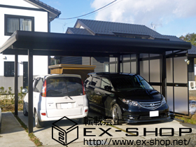 のカーポート レオンポートneo DX 2台用　角柱仕様　積雪〜50cm対応+サイドパネル 平板タイプ　標準用 台形枠付き　角柱用 施工例