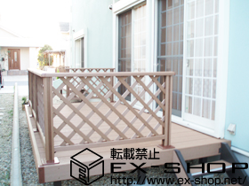 のウッドデッキ リコステージII 単体+ステップ2段※2セット+リコステージII デッキフェンス 施工例