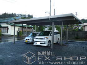 のカーポート テリオスポートIII 3000 間口延長 6本柱+テリオスIII ロング吊り下げ物干しセット+折板屋根 施工例