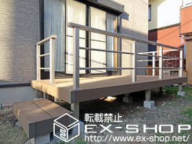 のウッドデッキ リウッドデッキ 200 単体＋独立式リウッドステップ＋シンプルモダンデッキフェンス2型<横格子2本タイプ> 施工例