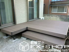 のウッドデッキ リコステージII 出幅違い単体＋リードデッキ1段 床板3枚出幅 施工例