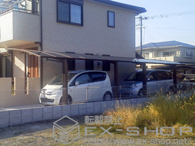 のカーポート プレシオスポート 縦連棟 積雪〜20?対応+着脱式サポート柱　1本入り×1　2本入り×1 施工例