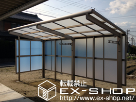 のサイクルポート・駐輪場 レークパークシグマIII パネル2面囲い 積雪〜30cm対応＋収納式物干し ロングタイプ 2本入 施工例