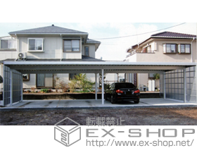 のカーポート テリオスポートIII 1500 4台用 横連棟 6本柱 角柱仕様+テリオスポートIII サイドパネル<波板タイプ> 施工例