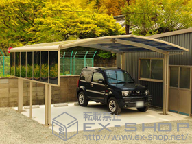 のカーポート プレシオスポート M合掌 積雪〜20cm対応+プレシオスポート用サイドパネル+収納式物干し　2本入 施工例