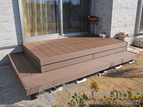 のウッドデッキ リウッドデッキ 200 単体 +段床セット 1段 正面・片側面タイプ+ 床下囲い 正面・片側面 施工例