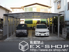 のカーポート マイリッシュデラックスワイド 前上がり 縦連棟 マテリアルカラー ＋側面パネル2段（H11+H11）51要×2 施工例