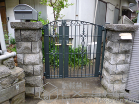 の門扉 キャスティナD型門扉 親子開き 柱使用 施工例