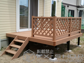 のウッドデッキ リウッドデッキ 200 単体+ リウッドステップ4型 3段用+リウッドデッキフェンス2型<ラチス格子> 施工例