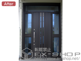 の玄関ドア リシェント断熱仕様20　両袖ランマR/B2 ポスト付き 施工例