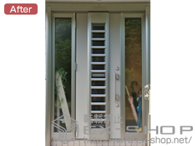 の玄関ドア リシェント 001型 両袖付 採風タイプ＋下枠段差緩和材 施工例