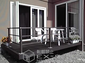 のウッドデッキ リコステージII 単体 +リコステージII モダンデッキフェンス<フラットライン> 施工例