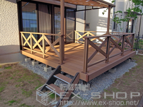 のウッドデッキ リコステージII 単体 +リコステージII ステップ2段+ リコステージII デッキフェンス<クロスパネル> 施工例