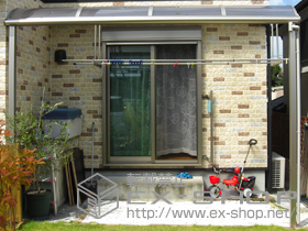 のテラス屋根 プレシオステラス R型 テラスタイプ 単体 積雪〜20cm対応＋吊り下げ物干し ロング 2本入 施工例