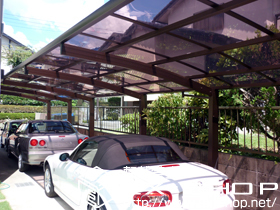 のカーポート レイナポート 縦連棟 積雪〜20ｃｍ対応(J51・51・51-27)＋レイナポート用 着脱式サポート 施工例