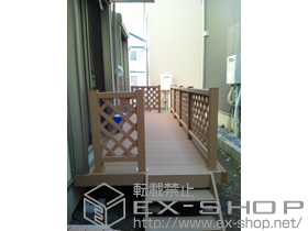 のウッドデッキ リウッドデッキ200 単体+リウッドステップ5型 Tタイプ2段+リウッドデッキフェンス2型 ラチス格子 施工例