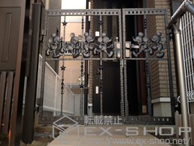 の門扉 ディズニー門扉 ミッキーC型 親子開き 角門柱式 施工例