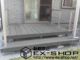 のウッドデッキ リウッドデッキ 200+段床セット 正面 1段仕様+シンプルモダンデッキフェンス8型 横格子1本 施工例