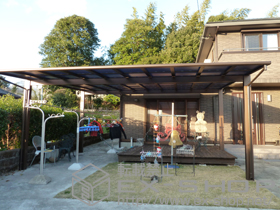 のカーポート エフルージュ ツイン 積雪〜20ｃｍ対応+水平式物干し（テラス柱用） 施工例