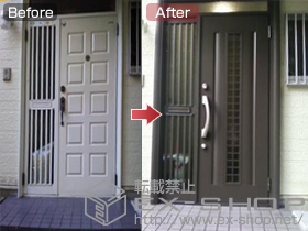 の玄関ドア リシェントS1型 片袖飾りランマ付き・中桟付き・ポスト付き 施工例