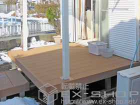 のウッドデッキ リウッドデッキ200+独立式リウッドステップ2型+リウッドデッキ200 テラス柱用カバー 施工例