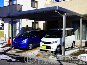 のカーポート ジーポートneo 2台用 Aタイプ 角柱4本 標準鼻隠し 積雪〜100cm対応 施工例