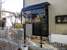 のテラス屋根 ライザーテラスII R型 テラスタイプ 単体 積雪〜20cm対応＋前面スクリーン 1段 施工例