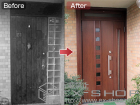 の玄関ドア REHK4-400-21-L-J リシェント K4仕様20親子 ランマ付L 400型 施工例