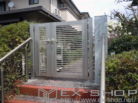 の門扉 プレシオス門扉 横格子 親子開き 施工例