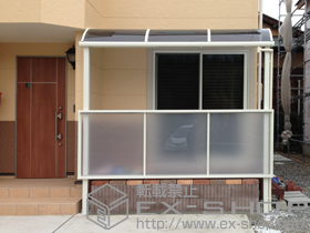 のテラス屋根 ライザーテラスII R型 テラスタイプ 単体 積雪〜20cm対応＋ライザーテラスII用 前面スクリーン 1段仕様 施工例