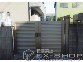 の門扉 プリレオ Ｒ5型 両開き 門柱仕様＋プリレオR5型門扉 部材 施工例