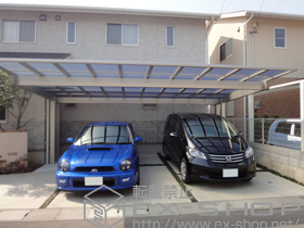 のカーポート エフルージュツインEX 後方支持タイプ 積雪〜20cm対応+着脱式サポート(2本入り) 施工例