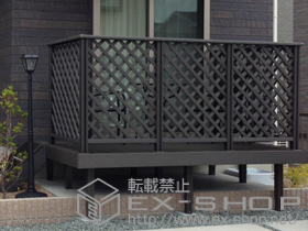 のウッドデッキ リコステージII 単体+デッキフェンス フラットラチス（密目）+ステップ 2段 施工例