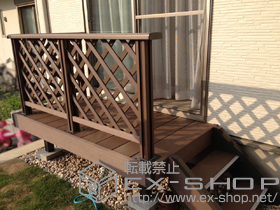 のウッドデッキ リコステージ?+ステップ 2段使用+デッキフェンス 施工例