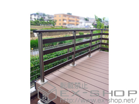 のウッドデッキ 濡縁 木粉入り樹脂タイプ+ひとと木用デッキフェンス アルミ横格子 施工例