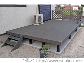 のウッドデッキ リウッドデッキ 200+ リウッドデッキフェンス2型<ラチス格子>+リウッドデッキ200用 リウッドステップ5型 Tタイプ(2段用) 施工例