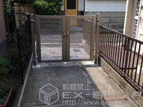 の門扉 プリレオ R1型 両開き　柱使用 施工例