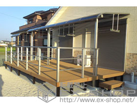 のウッドデッキ リウッドデッキ200＋独立式リウッドステップ2型＋シンプルモダンデッキフェンス2型 施工例