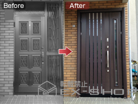 の玄関ドア 防火リシェント 700型　親子＋下枠段差緩和材/追加用リモコン（ピンク）×1 （ブルー）×1 施工例