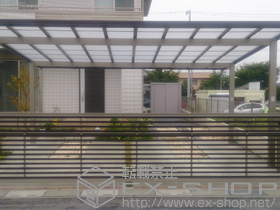 のカーポート アーキデュオ プレミアムワイド マテリアルカラー 積雪〜20cm対応＋ワイドオーバードアS3型 電動式 施工例