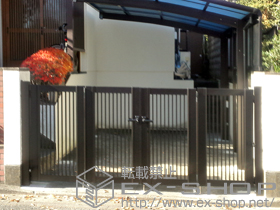 の門扉 エクスライン門扉13型 4枚折戸 門柱使用 施工例