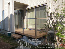 のウッドデッキ リウッドデッキ 200+独立式リウッドステップ2型+シンプルモダンデッキフェンス1型 施工例