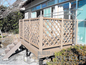 のウッドデッキ リウッドデッキ 200+リウッドステップ5型 Ｈタイプ 3段+リウッドデッキフェンス2型＜ラチス格子＞ 施工例