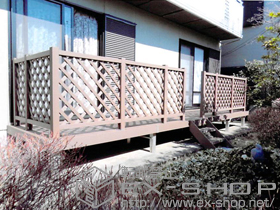 のウッドデッキ リウッドデッキ 200＋リウッドステップ5型 新Sタイプ(2段)＋リウッドデッキフェンス2型＜ラチス格子＞ 施工例