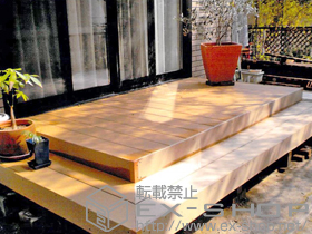 のウッドデッキ 樹ら楽ステージ+ ステップデッキ L字対応 施工例