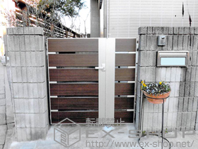 の門扉 ルシアス門扉BW01型 横スリット 両開き親子 複合カラー 門柱使用 施工例