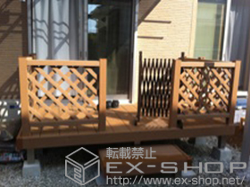 のウッドデッキ リウッドデッキ200+独立式リウッドステップ2型+リウッドデッキフェンス2型 ＜ラチス格子＞ 施工例