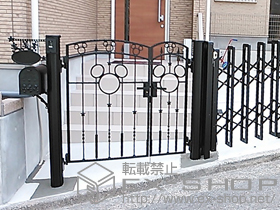 の門扉 ディズニー門扉ミッキーA型 両開き親子 丸門柱式 施工例